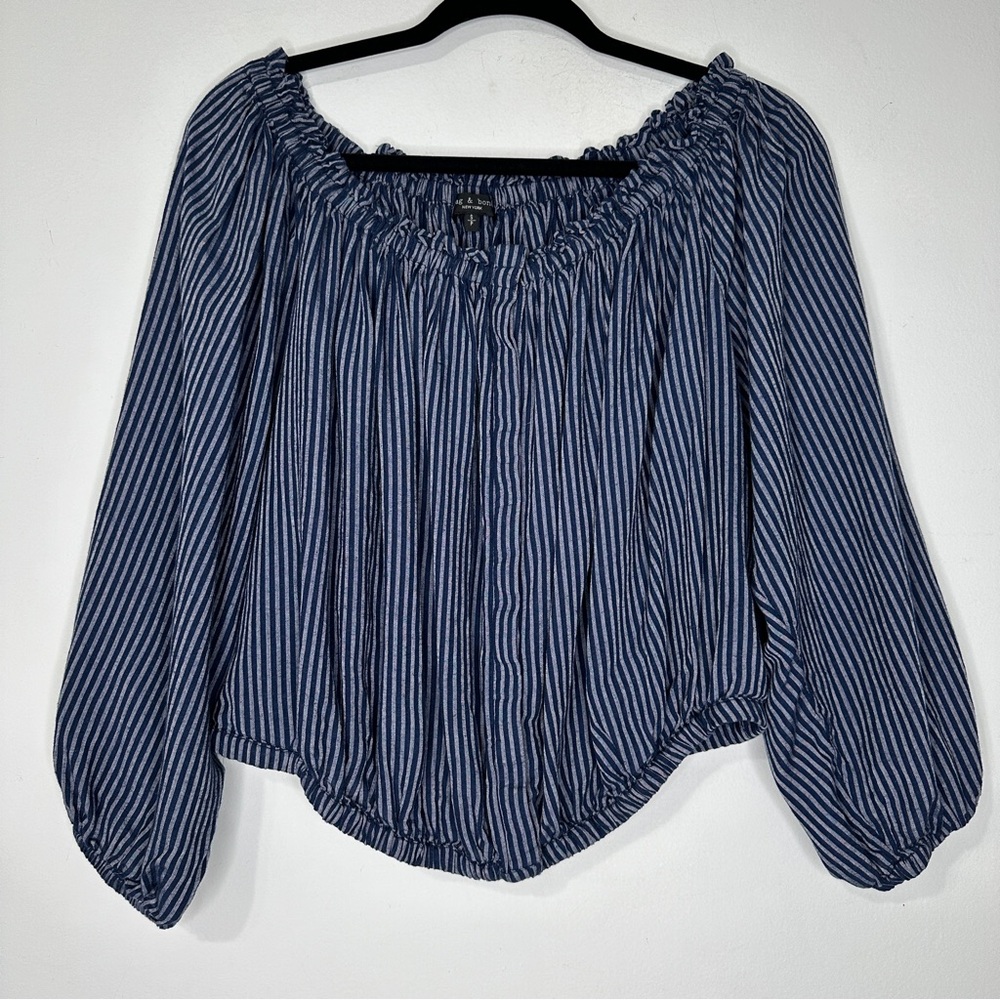 RAG & BONE Mimi Stripe Linen Blend Blouse Sz S - Picture 5 of 11